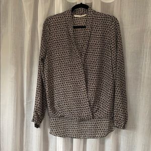 Max Studio Long Sleeve Draped Wrap Blouse